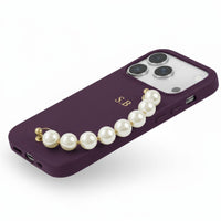 Purple Leather Magnetic iPhone Case with Pearl Strap