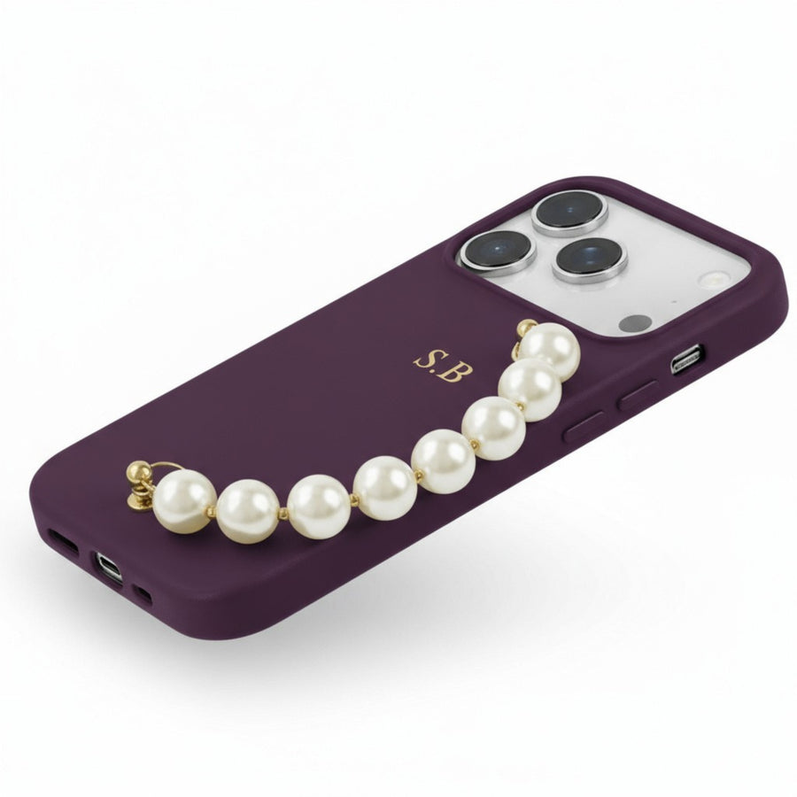 Purple Leather Magnetic iPhone Case with Pearl Strap