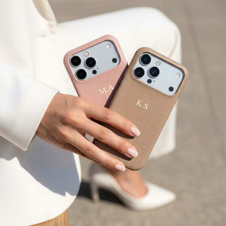 Beige Pebble Leather iPhone Case