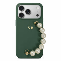 Green Leather Magnetic iPhone Case with Pearl Strap
