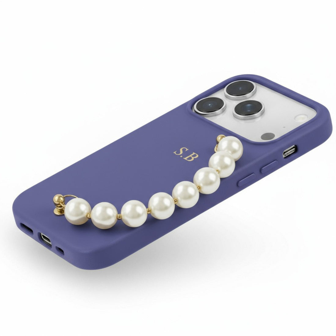 Lavender Leather Magnetic iPhone Case with Pearl Strap