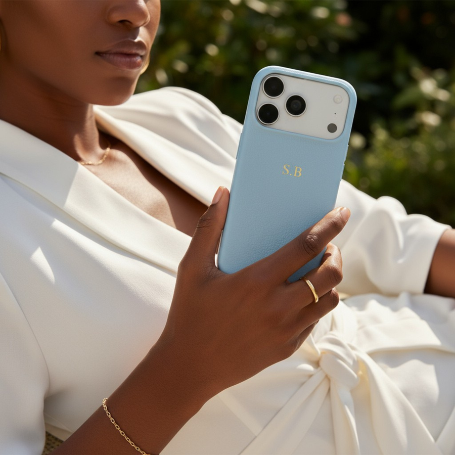 Blue Leather iPhone Case