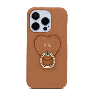 Brown-pebble-leather-personalized-iphone-case-with-gold-ring-holder