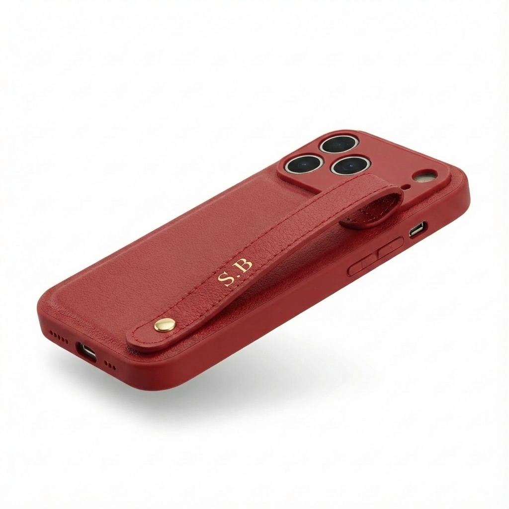 Red Leather iPhone Case with Strap