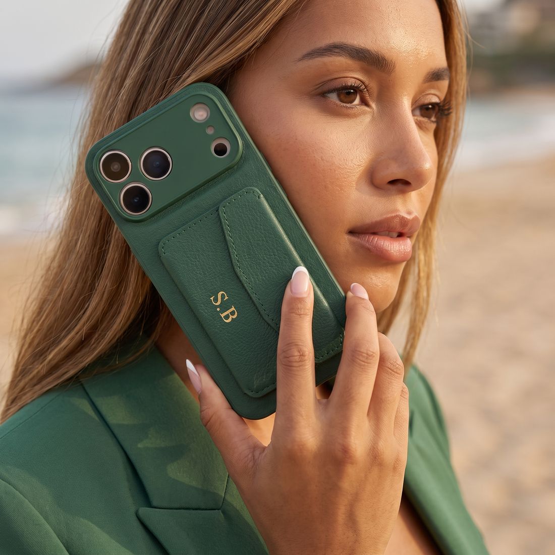 Green Leather iPhone Case With Card Holder