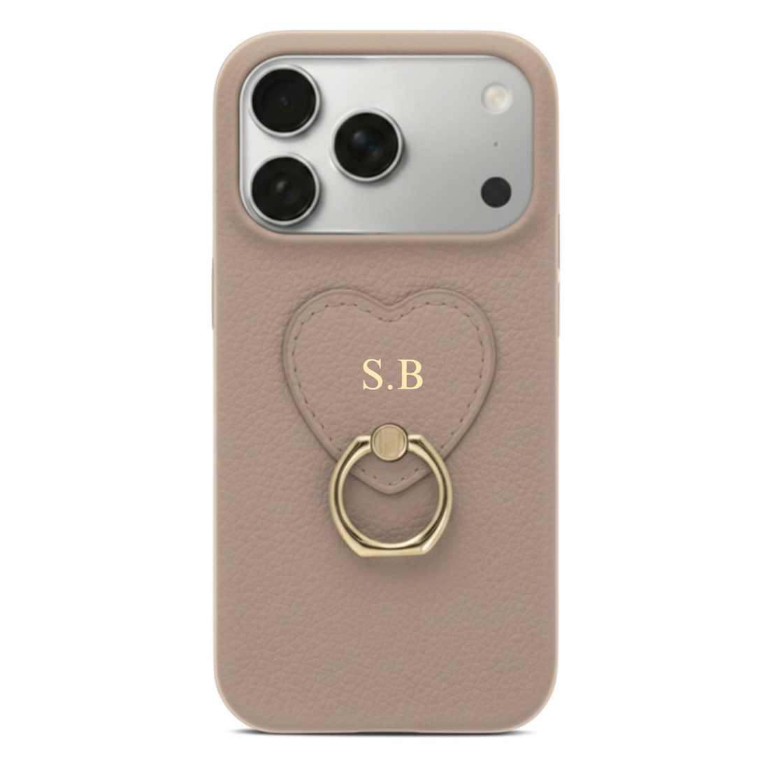 Khaki  Heart Ring Leather iPhone Case