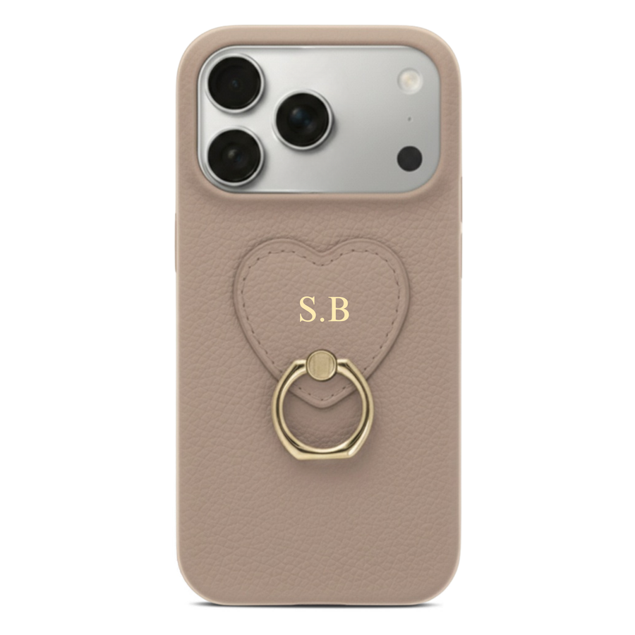 Khaki  Heart Ring Leather iPhone Case