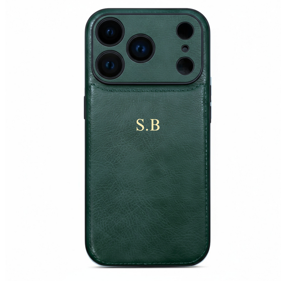 Green Personalized Monogram Leather iPhone Case