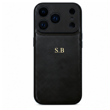 Black Personalized Monogram Leather iPhone Case