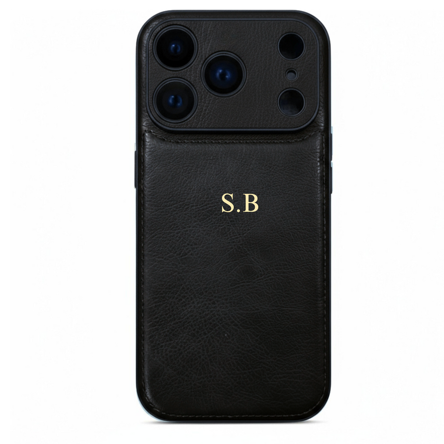 Black Personalized Monogram Leather iPhone Case