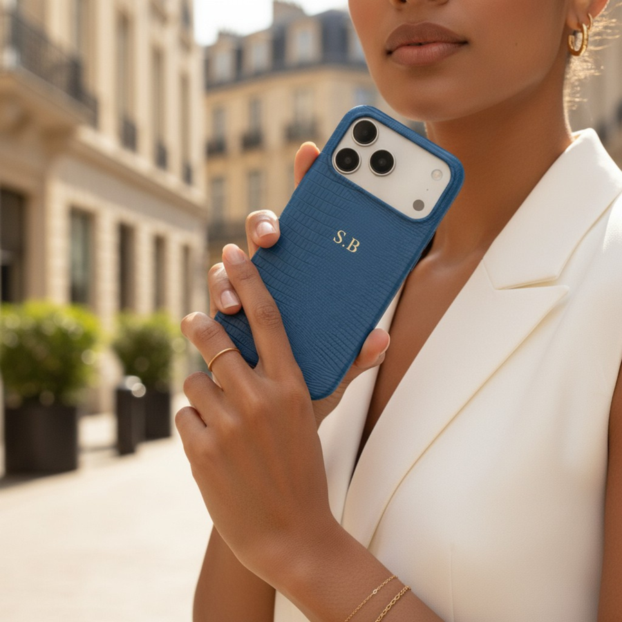 Dark Blue Leather Snake iPhone Case