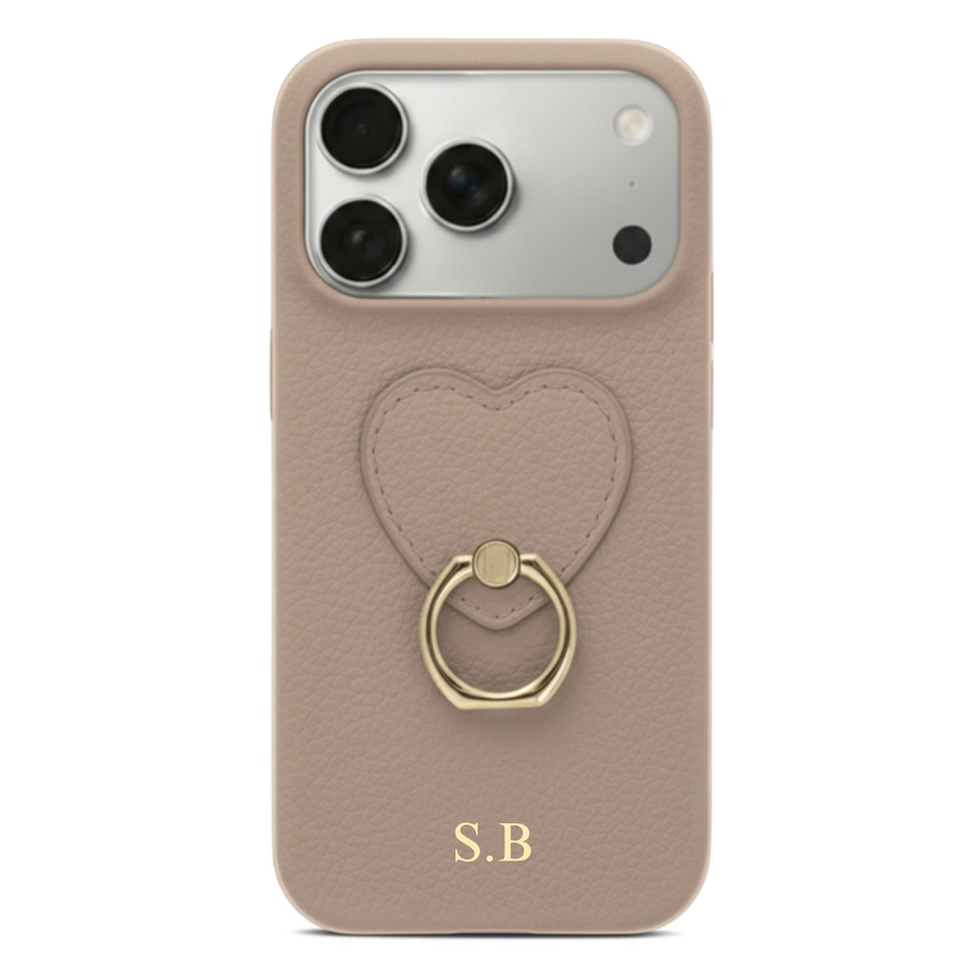 Khaki  Heart Ring Leather iPhone Case