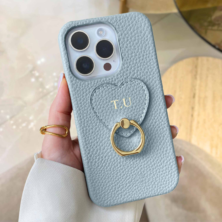 Blue-pebble-leather-personalized-iphone-case-with-gold-ring-holder