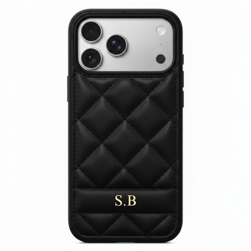 Black Stitched Leather iPhone Case