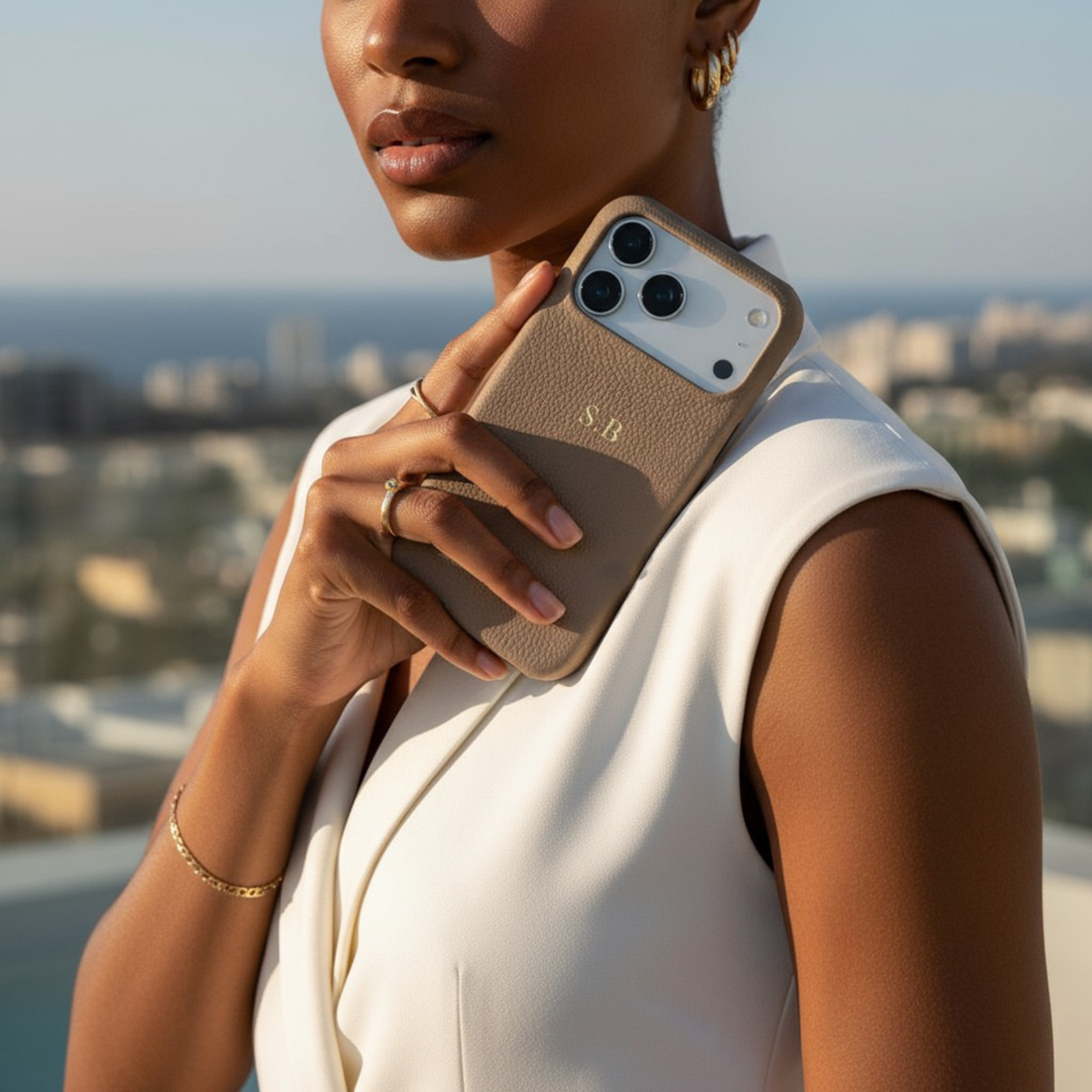 Beige Pebble Leather iPhone Case