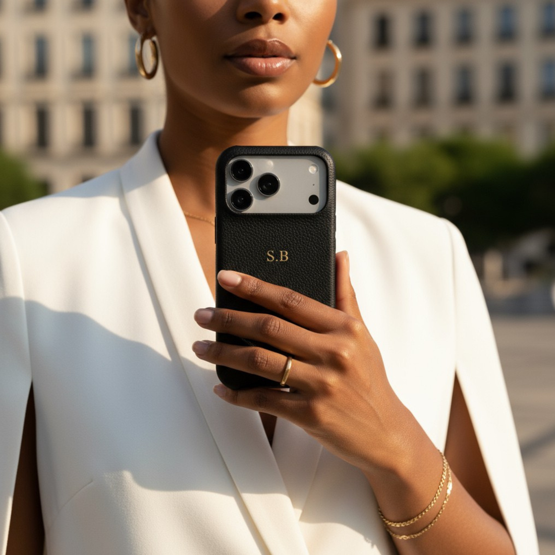 Black Pebble Leather iPhone Case