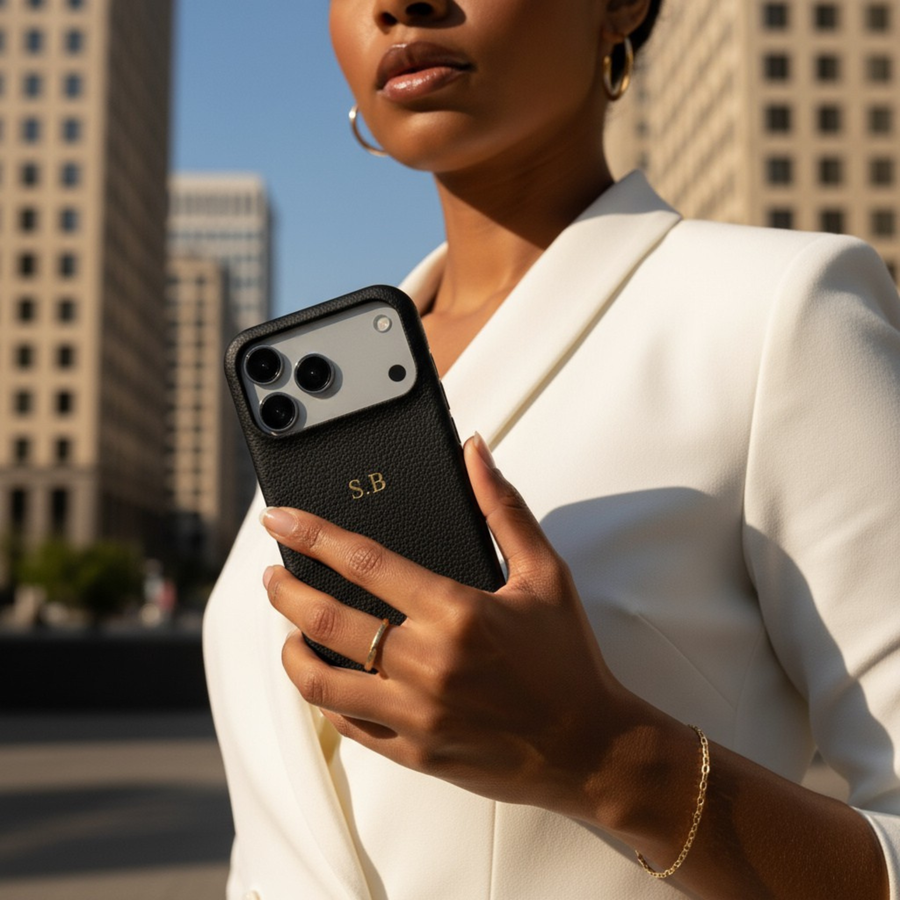 Black Pebble Leather iPhone Case