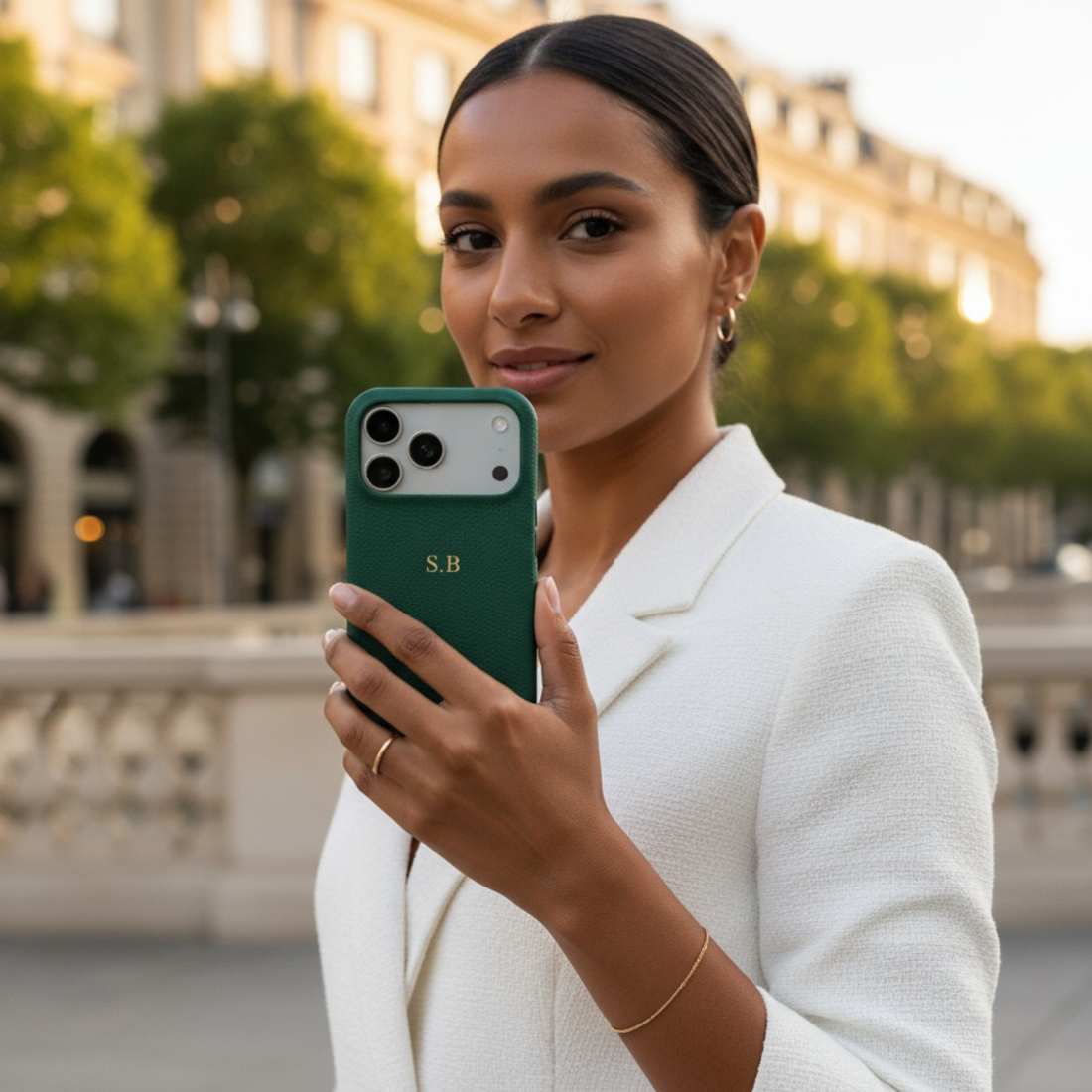 Green Pebble Leather iPhone Case