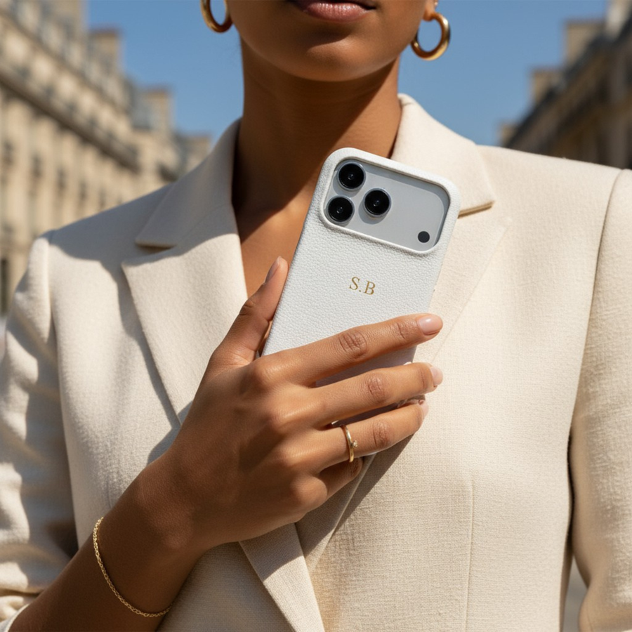 White Pebble Leather iPhone Case