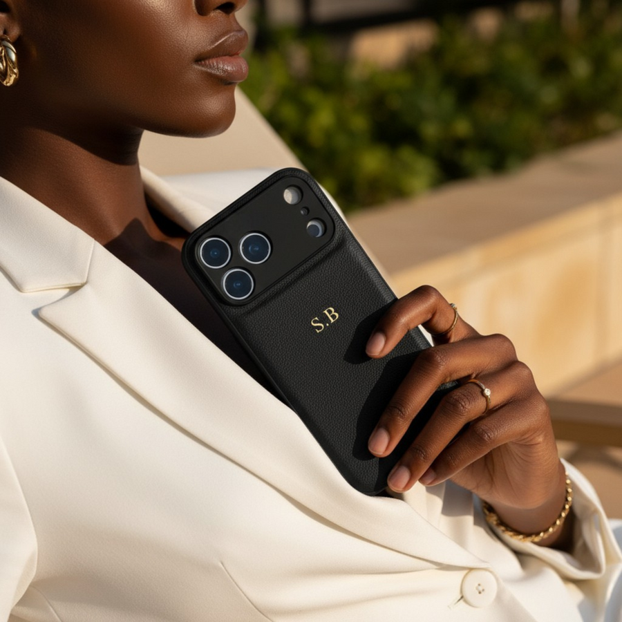 Black Personalized Leather iPhone Case