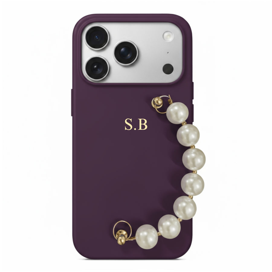 Purple Leather Magnetic iPhone Case with Pearl Strap