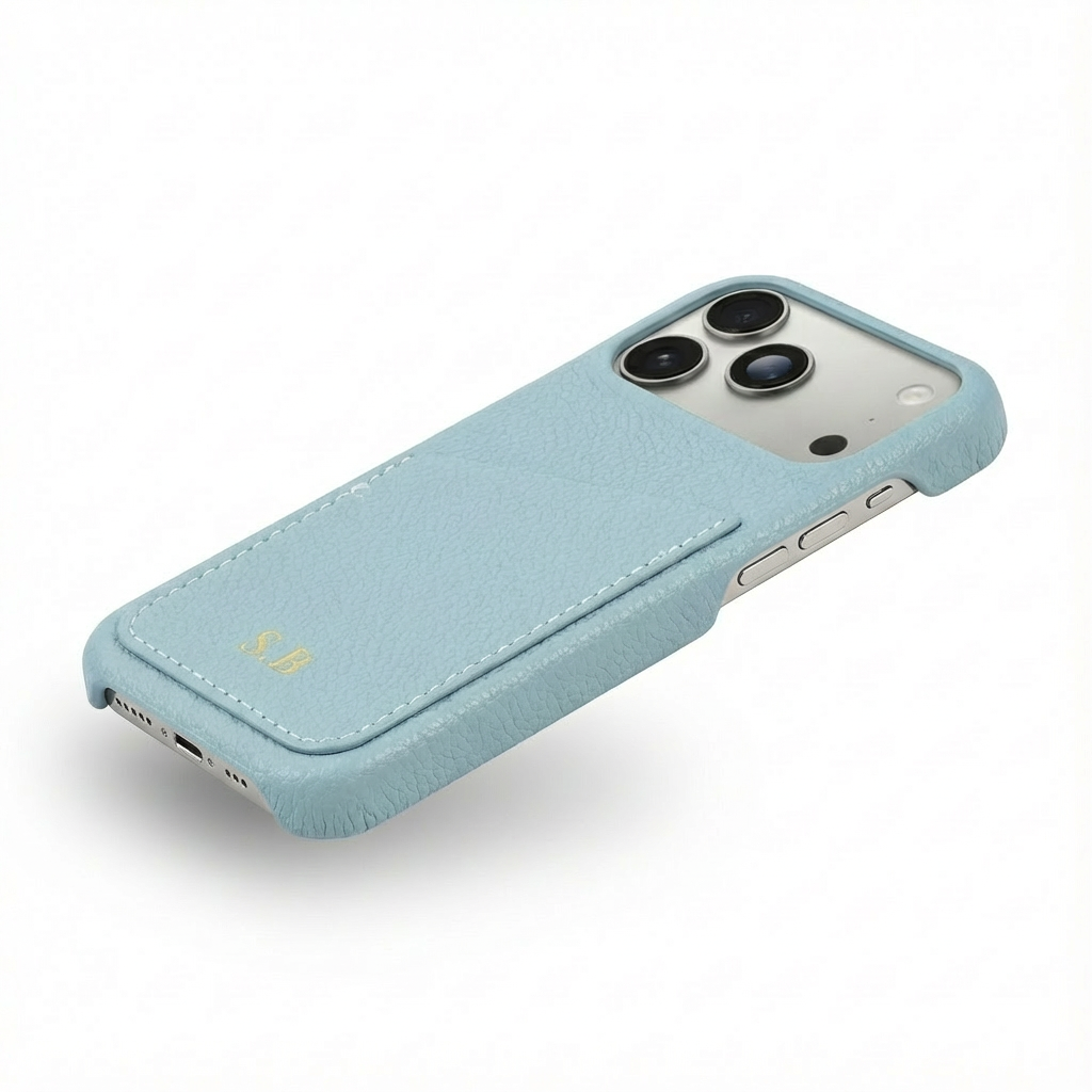 Light Blue Card Holder Leather iPhone Case