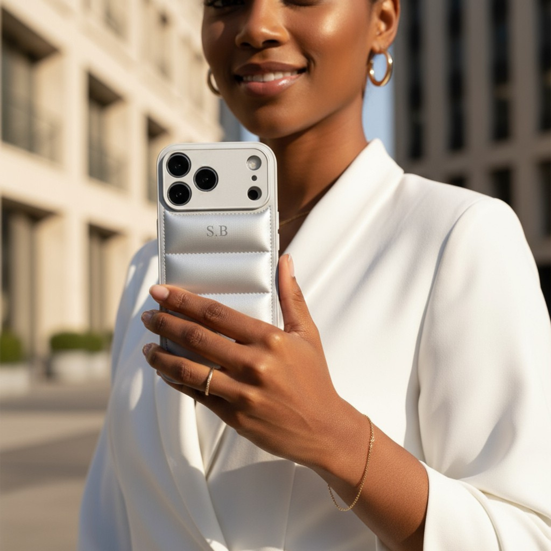 Silver Puffer Leather iPhone Case