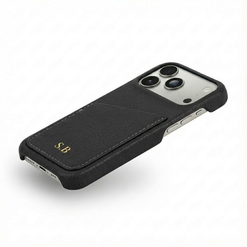 Black Card Holder Leather iPhone Case