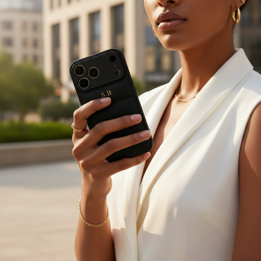 Black Puffer Leather iPhone Case