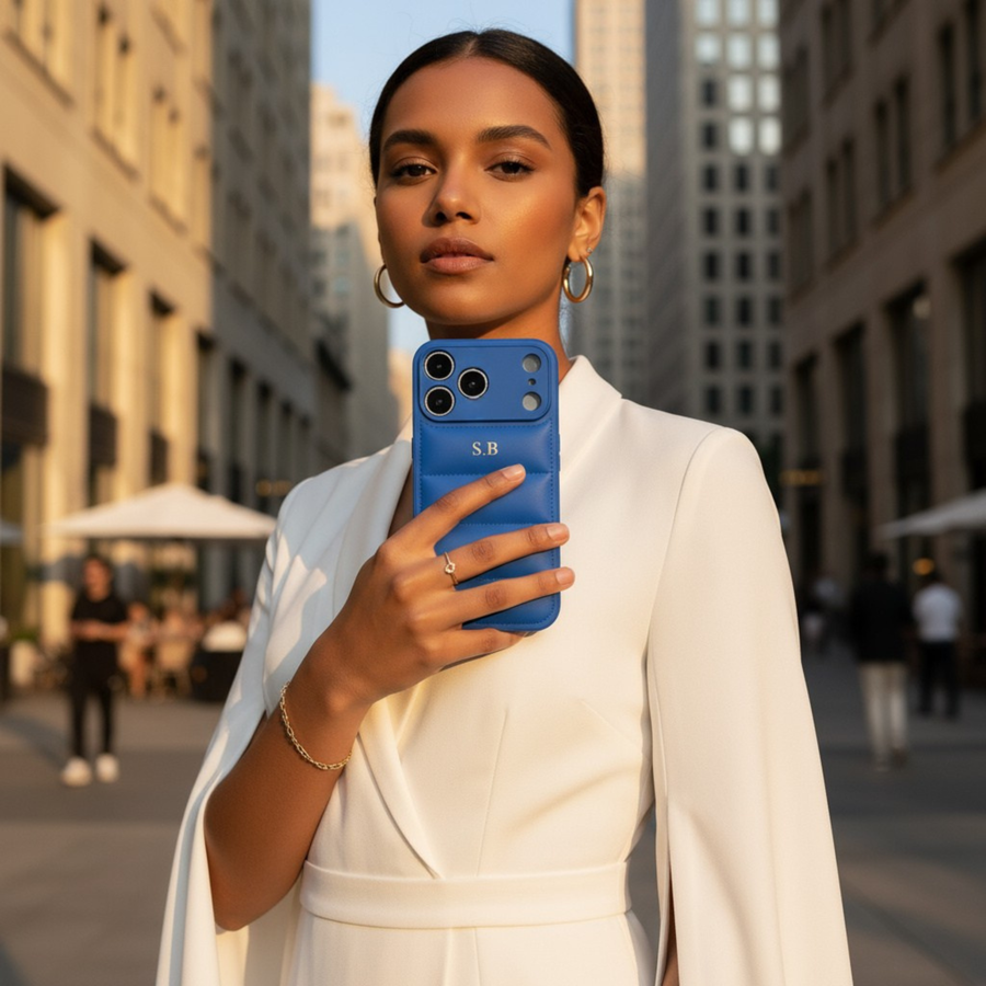 Blue Puffer Leather iPhone Case