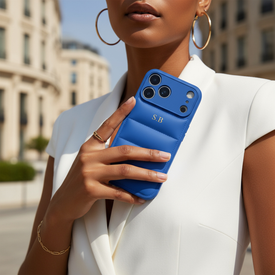 Blue Puffer Leather iPhone Case