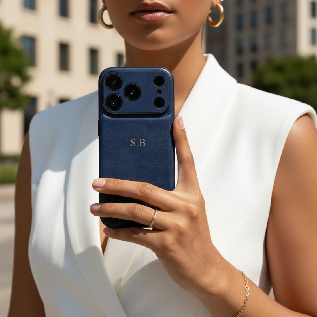 Blue Personalized Monogram Leather iPhone Case