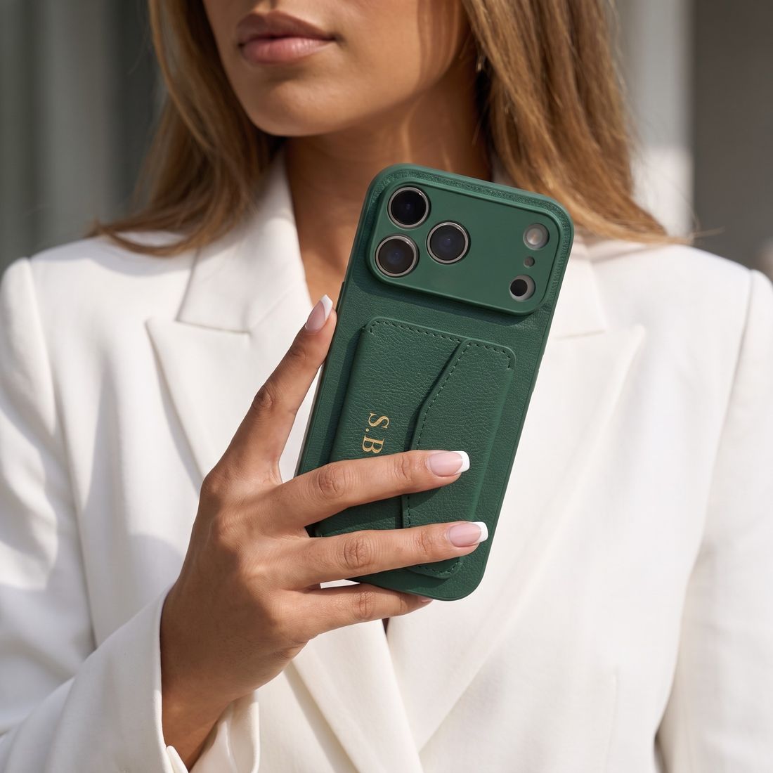 Green Leather iPhone Case With Card Holder