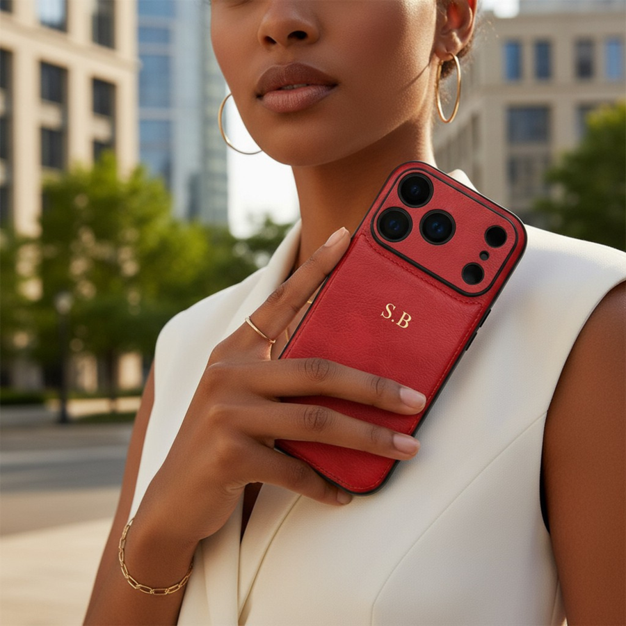 Red Personalized Monogram Leather iPhone Case