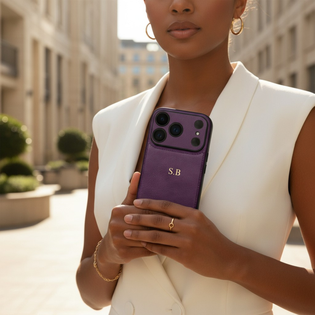 Purple Personalized Monogram Leather iPhone Case