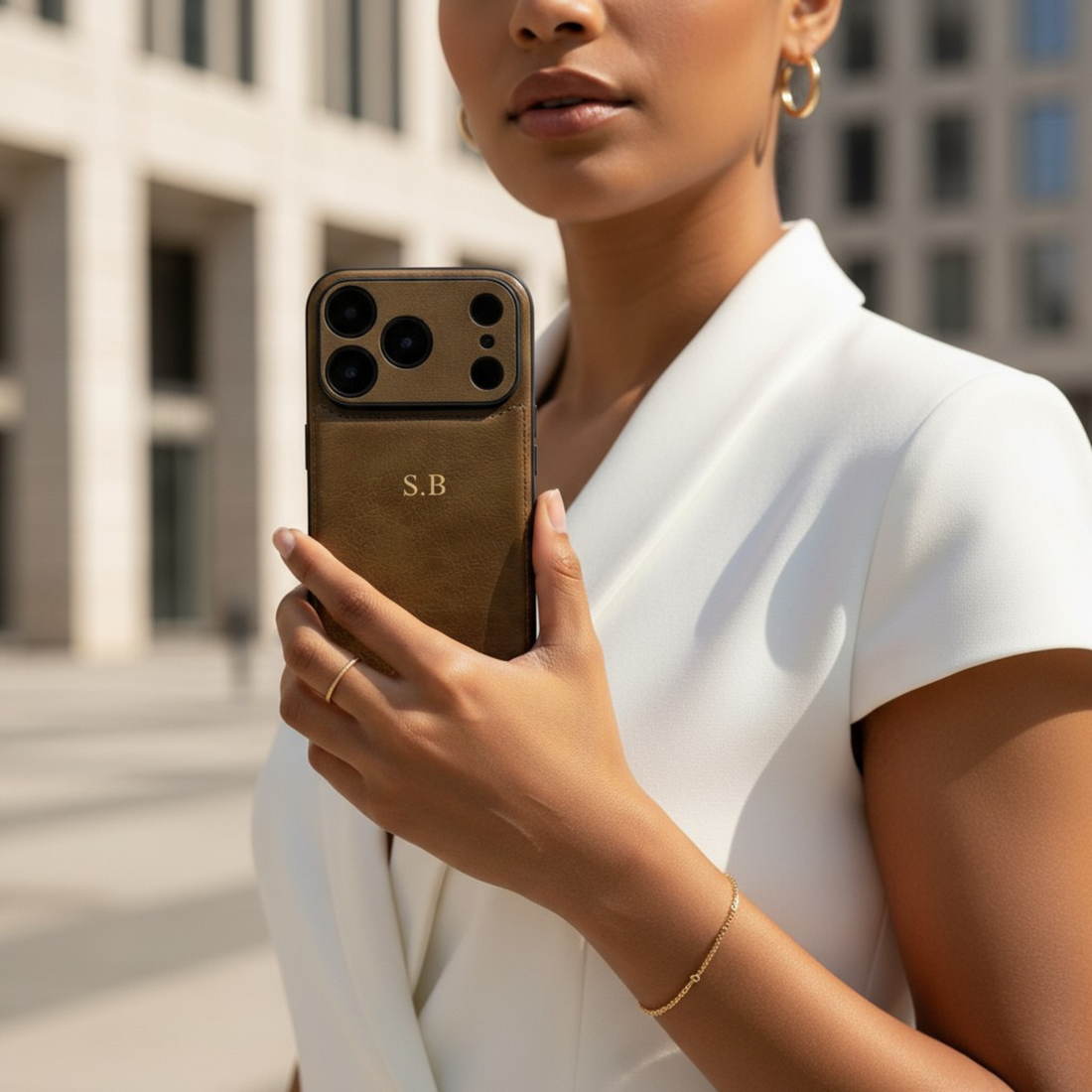 Brown Personalized Monogram Leather iPhone Case