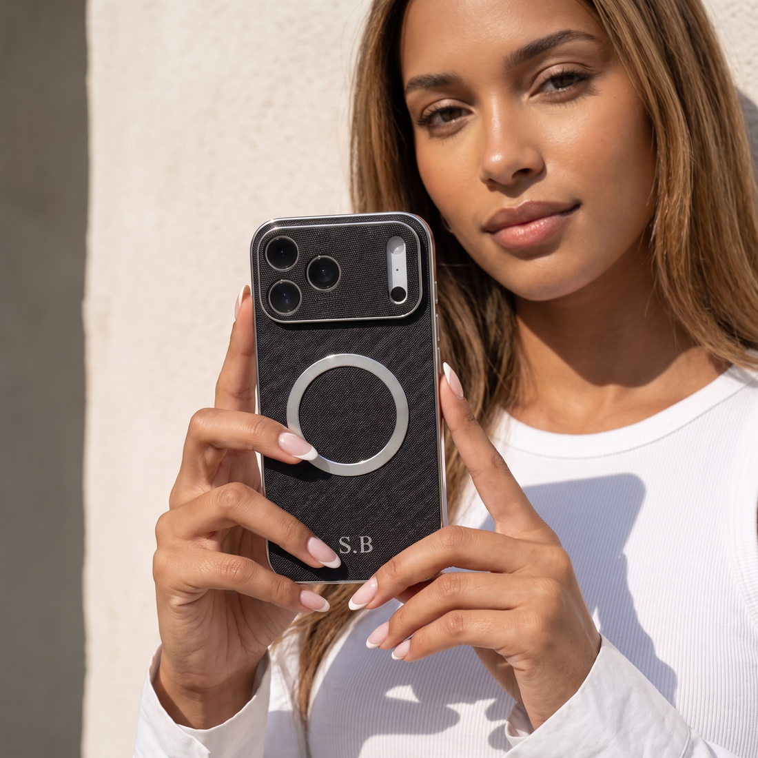 Black Personalized Magnetic Leather iPhone Case