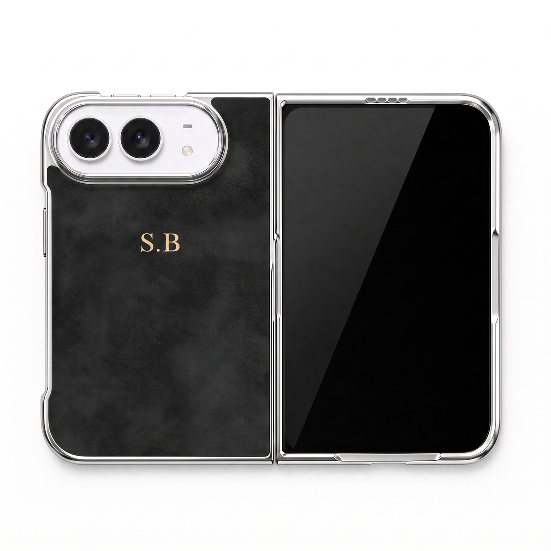 Black Lambskin Leather Custom iPhone Duo Case