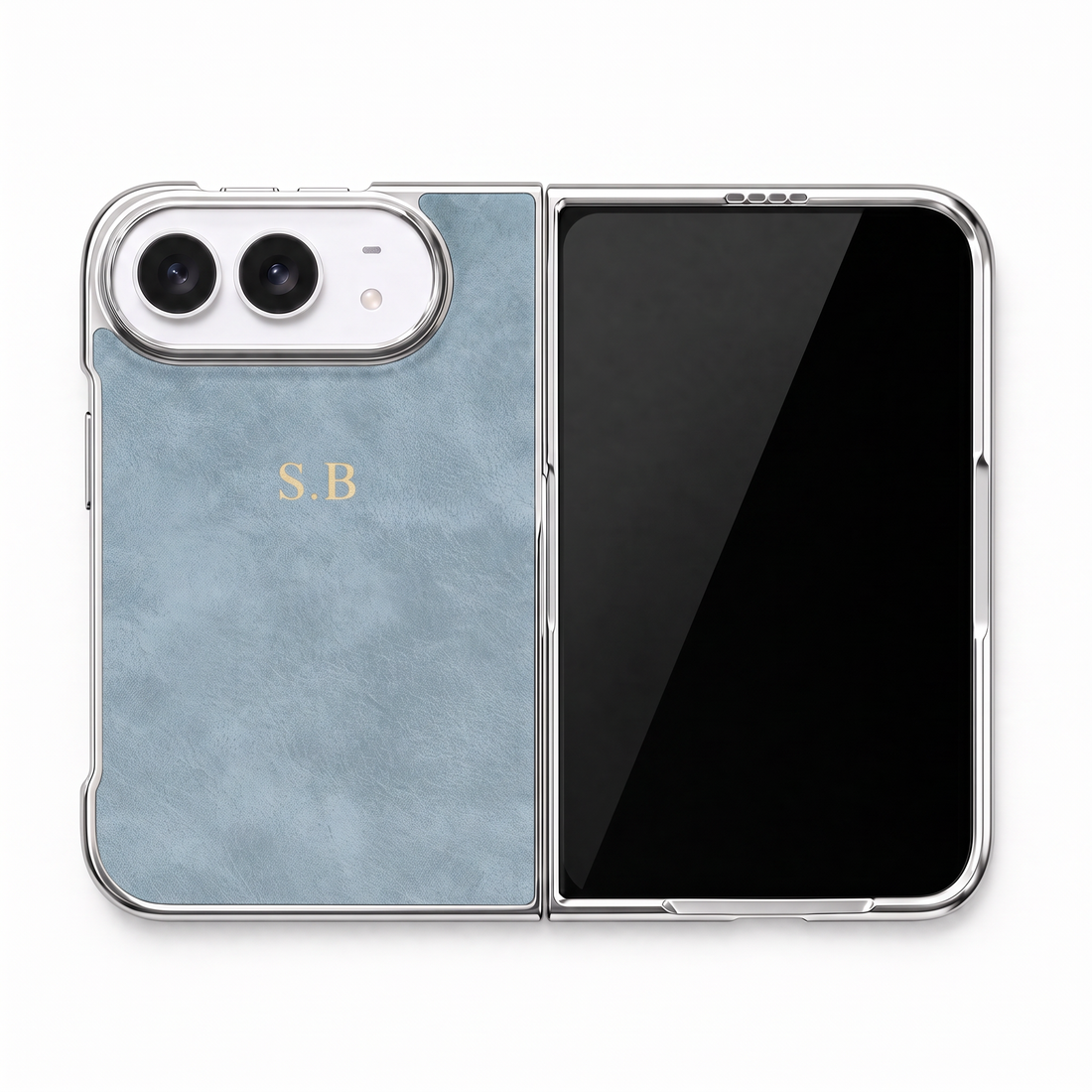 Light Blue Lambskin Leather Custom iPhone Duo Case