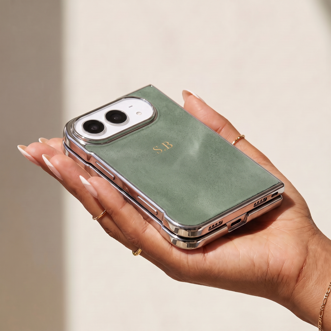 Green Lambskin Leather Custom iPhone Duo Case