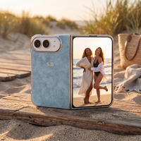 Light Blue Lambskin Leather Custom iPhone Duo Case
