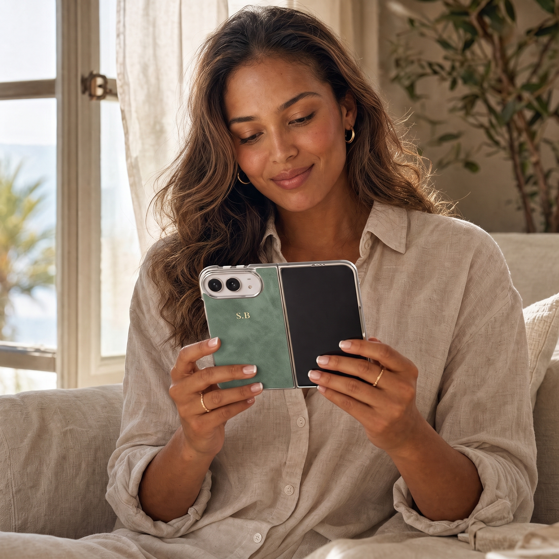Green Lambskin Leather Custom iPhone Duo Case