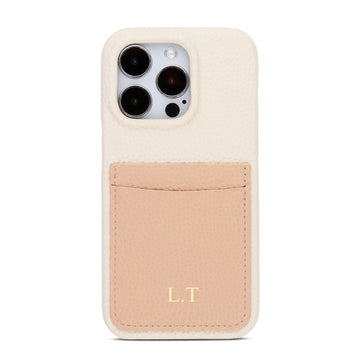 White Personalized Leather iPhone Case with Card Holder