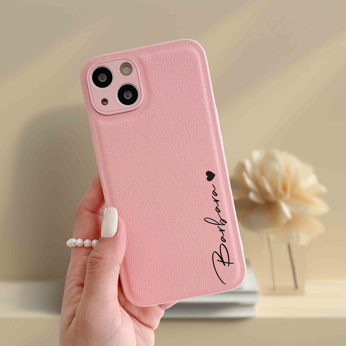 Pink Personalized Leather iPhone Case
