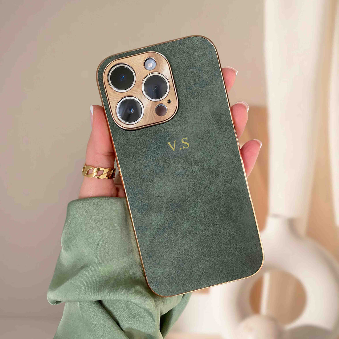 Green Lambskin Leather Custom iPhone Case