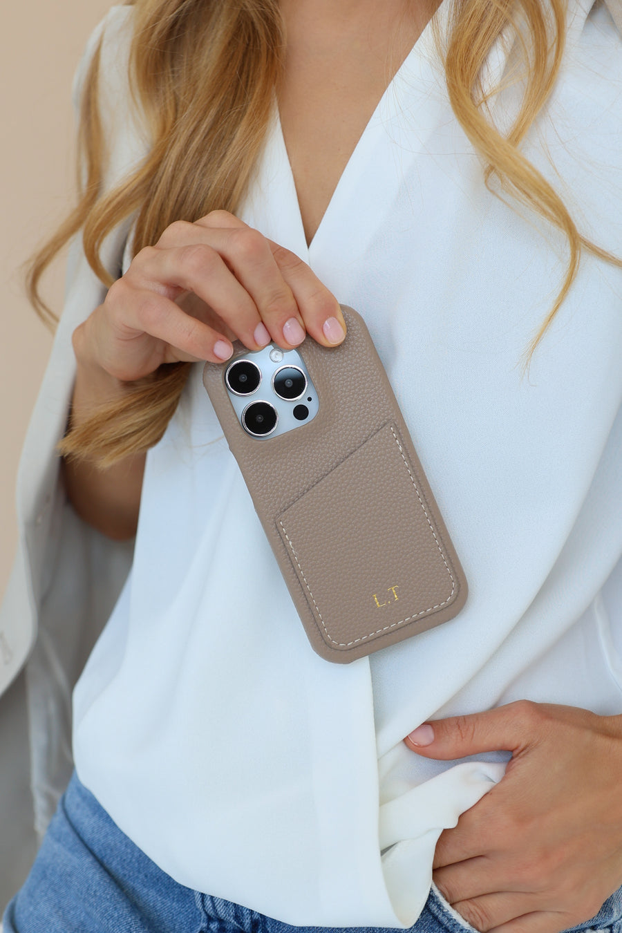 Beige Card Holder Leather iPhone Case