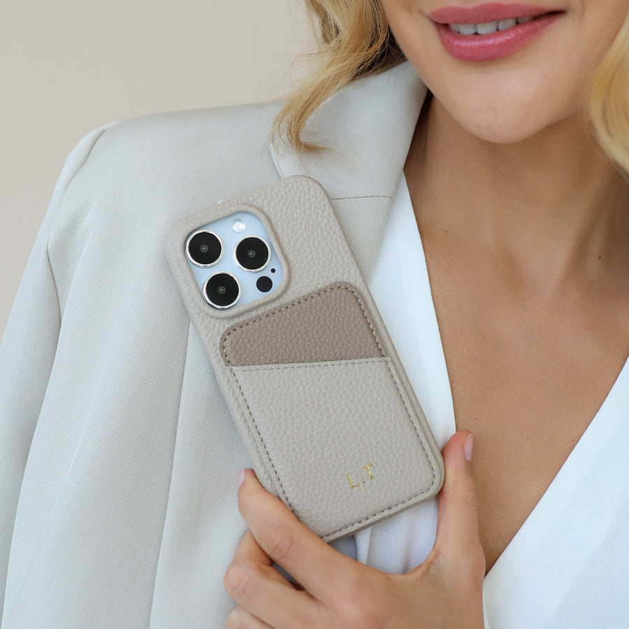 Khaki iPhone Case with Card Holder Two Colors