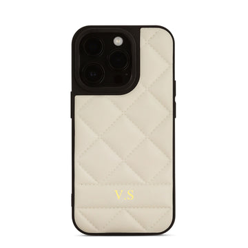 White Stitched Leather iPhone Case