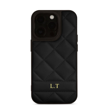 Black Stitched Leather iPhone Case