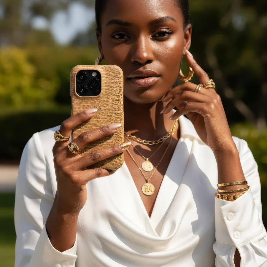 Khaki Leather Snake iPhone Case